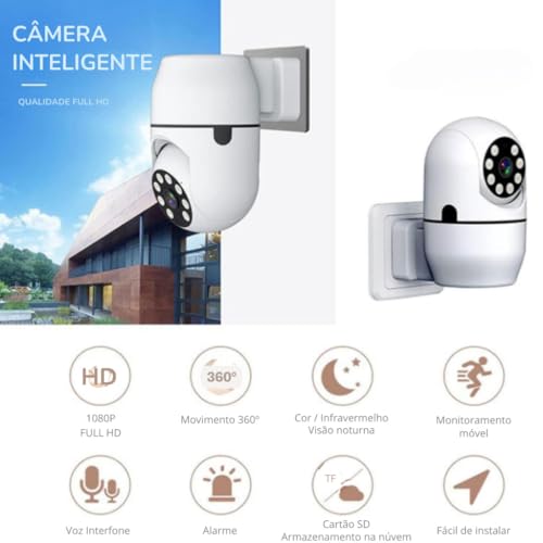 Câmera de Tomada Segurança 2MP WiFi Visão 360° HD 1080p Câmera IP Infravermelho Sem Fio com App Yoos