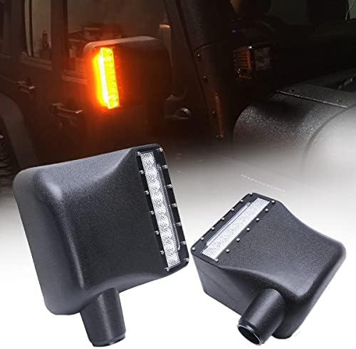 AUDEXEN LED Side Mirror Lights, Rear View Mirrors Housing with White Spot Light and Amber Turn Signal Light Compatible with Jeep Wrangler JK JKU 2007-2018
