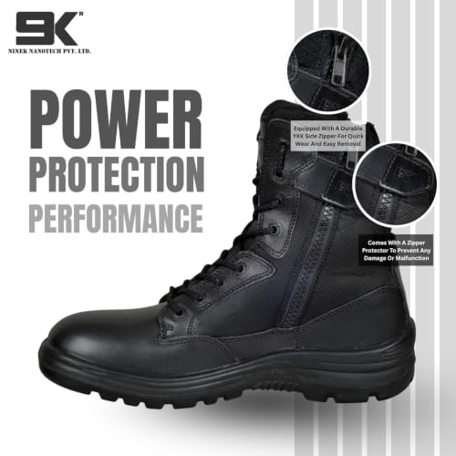 Image of 9K MNK-001 Men's Tactical Work Boots with Side Zipper Lightweight Leather Military Style, Comfortable, Durable and Breathable for Outdoors |Boots Black Waterproof Leather Motorcycle Combat Army Boot