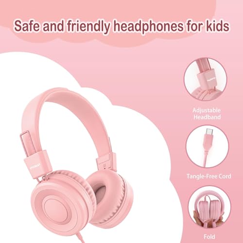 yoygerty Upgrade USB Type C On-Ear Kids Headphone for School-Light Pink - image 3