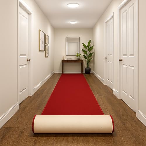 Custom Size RED Solid Plain Rubber Backed Non-Slip Hallway Stair