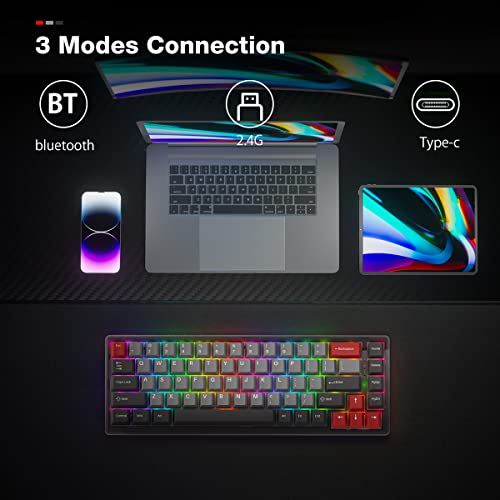Loriik Portable Mechanical Gaming Keyboard, Led Backlit Compact 68 Keys, Bluetooth/ 2.4Ghz/ Usb Triple Modes, Three Color Pbt Keycaps Hot-Swappable Switch For Mac Windows #TOP2