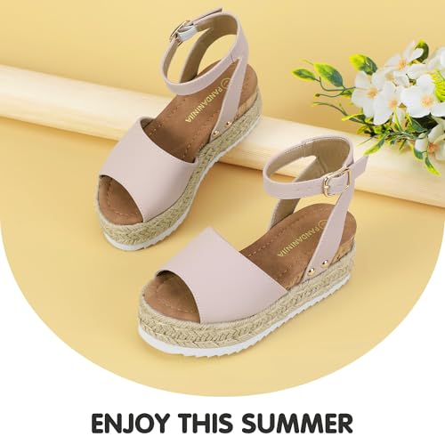 Image of PANDANINJIA Girls Sandals Wedge Platform Espadrille Open Toe Summer Little Big Kid Flower Girl Heels Dress Shoes