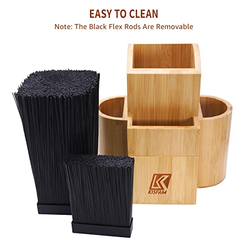 Bamboo Universal Knife Block Two-Tiered Slot-Less Wooden Knife Stand, Knife Organizer & Holder - Convenient Safe Storage For Large & Small Knives & Utensils - Easy To Clean Removable Bristles #TOP4
