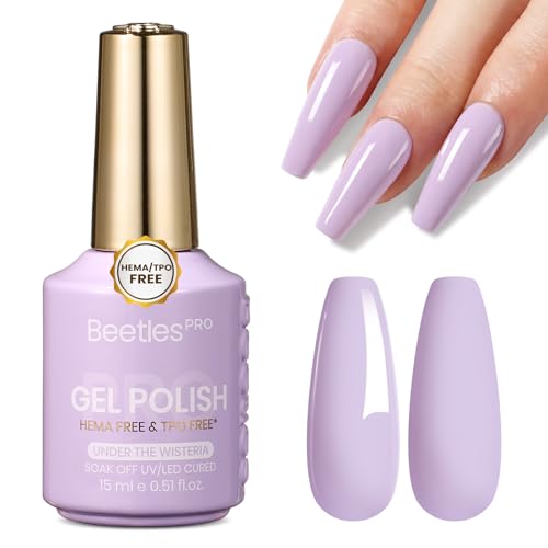 Beetles Pro Purple Gel Nail Polish - Under the Wisteria HEMA-Free & TPO-Free 15ml Pale Purple Lavender Lilac Gel Polish Summer Color UV LED Soak Off Gel for Salon & Home Use