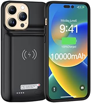 NEWDERY Battery Case for iPhone 14 & 14 Pro 10000mAh Qi Wireless Charging Case,Sync-Data Supported, Extended Rechargeable Charger Battery Pack for iPhone 13/13 Pro iPhone 14/14 Pro(6.1") Black