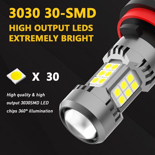 Phinlion PHINLION-H11-3030-30SMD-WHITE H8 H11 Led Fog Light Bulb Or Drl, 3200 Lumens Super Bright 6000K Xenon White, Non-Polarity 3030 30 Smd Chips 12V H16 H11Ll H8Ll Fog Lamps Replacement For Cars thumb #2
