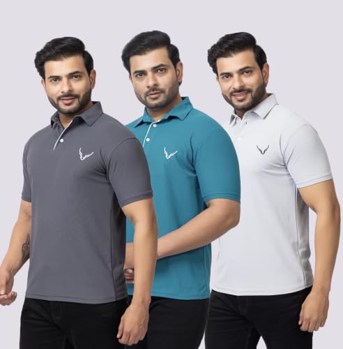 Image of HANABY Men's Summer Polo Solid Half Sleeves Polycotton T-Shirt | Collar Breathable and Comfortable T-Shirt (Pack of 3)