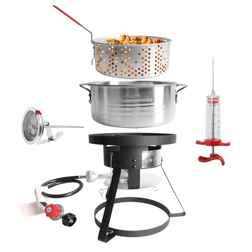 🐟 10 Best Outdoor Fish Fryer For 2025 3 SafBbcue Propane Deep Fryer with 10QT Basket, Aluminum Fish Fryer Pot with Basket, Backyard Fryer with 6.7QT Strainer Basket, Thermometer and 54,000 BTU Propane Burner, Camping Fryer for French Fries