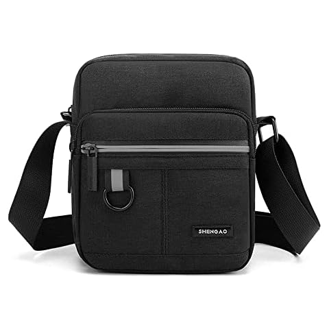 Small Canvas Crossbody Bag for Men,Small Shoulder Bag, Mini Messenger Bag for Cell Phone,Portable mobile phone coin bag,Travel Utility Passport Wallet (Black) Cover