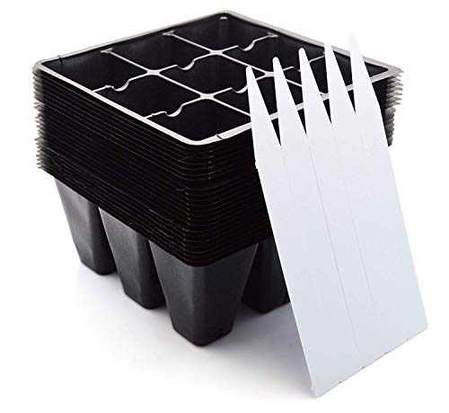 9GreenBox - Seedling Starter Trays, 216 Cells: (24 Trays; 9-Cells Per Tray), Plus 5 Plant Labels