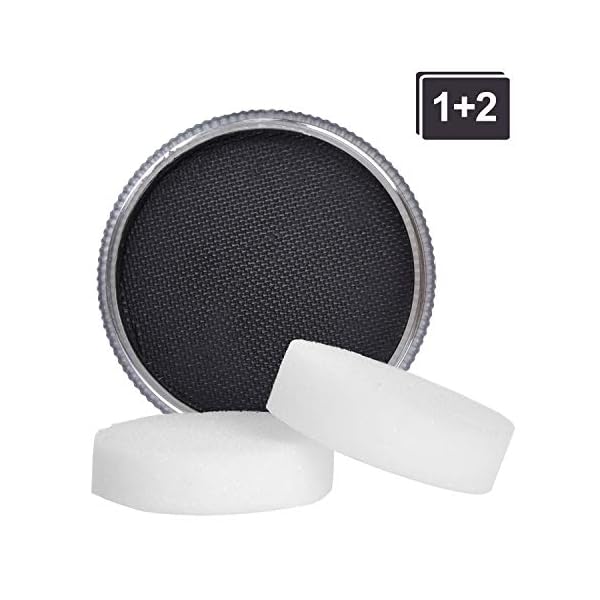 Lynlon Kinderschminke Set , Theaterschminke, Karnevalsschminke, 1 Profi-Aqua Schminkfarben mit 2 Schmink-Schwämmchen für Professionellen Clowns und Mimes ( Schwarz - 30g - Wasserlösliche )