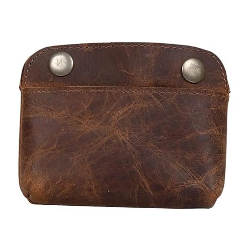 Leather Double Snap Pouch – Handmade Full-Grain Brown Leather Coin Purse, Cash & Card Holder, Cable Organizer, Makeup Bag, Compact Travel Wallet for Coins & Essentials