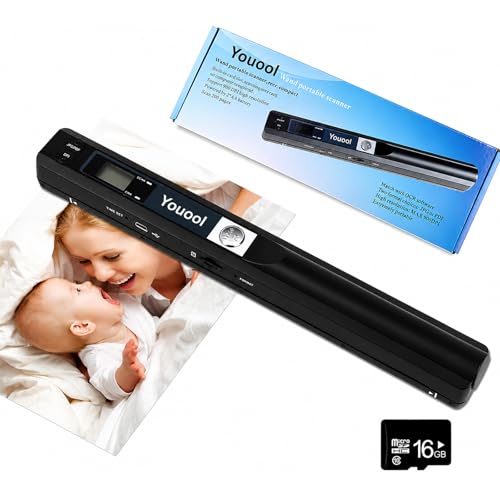 Youool Mini Scanner Portable A4 avec Carte 16GTF, De Main Scanner D'Images USB NuméRisation Couleur à 900 dpi A4 NuméRisation à Scanners De Documents Portable Au Format JPG/PDF