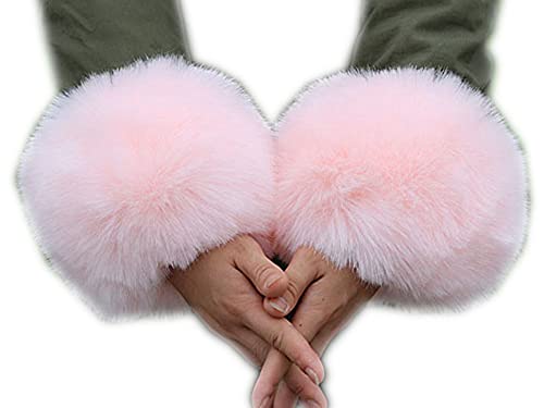 Old DIrd Winter Arm Warmer Wrist Cuff Faux Fur Wrist Cuff Cover Bracelet Plush Wrist Cover Pink