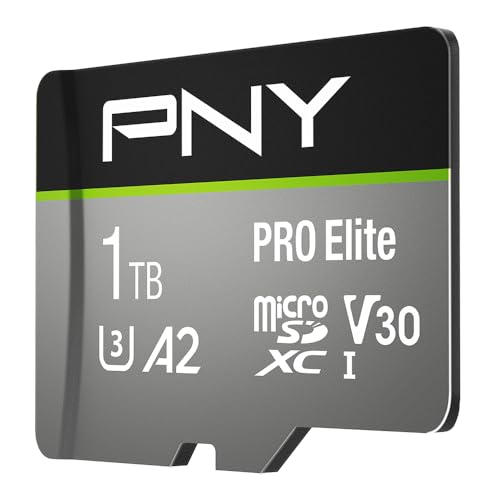 PNY PRO Elite 1TB microSDXC-Speicherkarte + SD-Adapter mit A2 App Performance + 100MB/s Lesegeschwindigkeit, Klasse 10 UHS-I, U3, V30 für 4K-Video