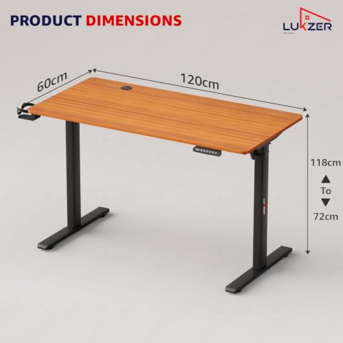 Image of Lukzer Electric Height Adjustable Table with 3 Memory Preset Controller Ergonomic Office Work & Home-Sit Stand Gaming & Study Desk (EST-003 /Black & Oak Brown /1200 x 600 mm) DIY with 3-Year Warranty