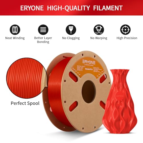 Image of ERYONE PLA Filament 3D Printer PLA Filament 1.75mm + /- 0.03mm, PLA Filament 1KG Cardboard Spool(2.2LBS), Red