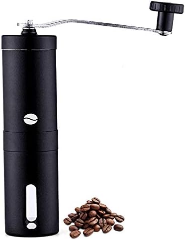 Manual Coffee Grinder in Black Stainless Steel, Conical Burr Mill