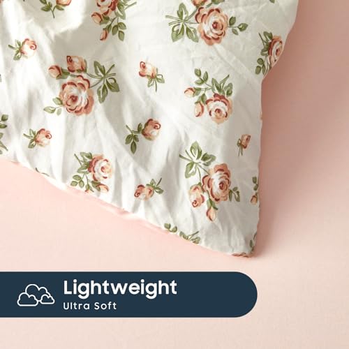 Image of Wake In Cloud - Floral Comforter Set, Coquette Cottagecore Aesthetic Flower Shabby Chic Pattern for Women Teen Girls, Soft Lightweight Bedding, 3 Pieces, Peach Blush, Full Size