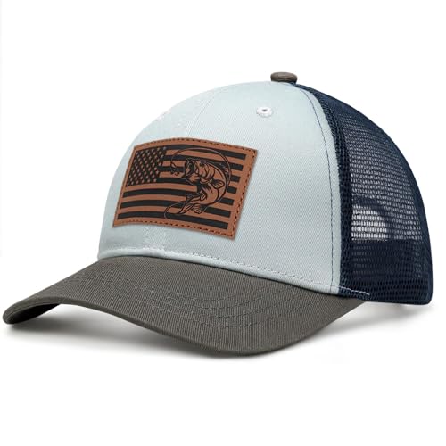 Image of Fishing Gifts for Men American Flag Trucker Hat Mens Fathers Day Christmas Birthday Gifts Fishing Hat for Dad