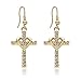 SENFAI Fashion Heart with Crystal Cross Earrings Personality Drop Earrings for Charm Women Girls (Gold)