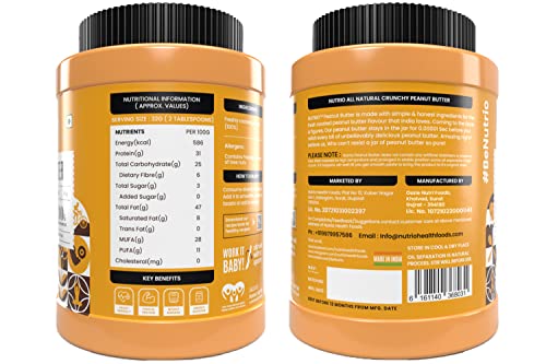 Image of Nutrio 100% Natural Peanut Butter Crunchy 2KG | Unsweetened | 30% Protein | Made with 100% Roasted Peanuts | No Added Sugar | No Added Salt | No Added Oils | Vegan (2 kg) Combo Super Saver Pack