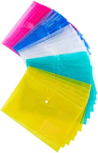 H&S 30pcs A4 Plastic Wallets Folder Foolscap Document Files Popper Wallet Envelope Folders Pockets Clear Green Red Blue Yellow