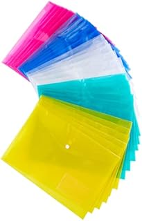 H&S 30pcs A4 Plastic Wallets Folder Foolscap Document Files Popper Wallet Envelope Folders Pockets Clear Green Red Blue Yellow
