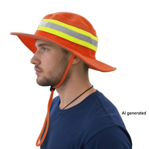 Image of High Visibility Sun Bucket Hat Reflective Neon Boonie Hat Summer Wide Brim Mesh Fishing Cap for Men Women