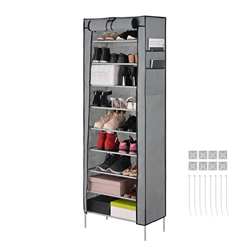 Hivexagon Gabinete de Zapatero de 9 Niveles para hasta 27 Pares de Zapatos, Organizador de Almacenamiento de Calzado de Ahorro de Espacio Independiente con Cubierta a Prueba de Polvo e Impermeable