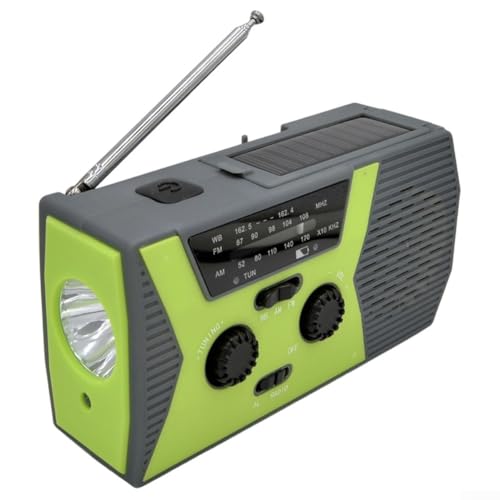Radio a energia solare a manovella, bande AM/FM, torcia LED 4 LED, luce di lettura 2000 mAh, batteria ricaricabile power bank ricarica USB impermeabile (verde)