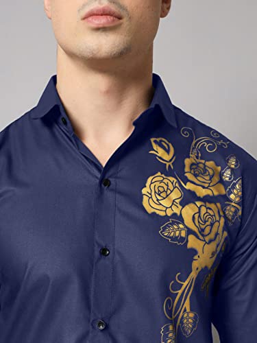 Image of Zombom Men's Regular Fit Cotton Blend Printed Spread Collar Full Sleeve Casual Shirt