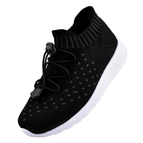 riemot Chaussures de Running Garçon Fille, Chaussure de Course Sport Légère Respirantes Outdoor Sneakers Mode Enfants Baskets, Noir Garçon EU 29 Cover