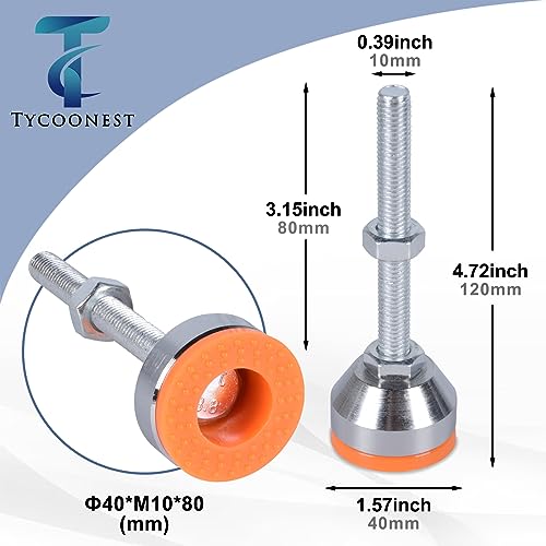 Tycoonest 4 PCS M10xThread 80xBase 40 Leveling Feet Adjustable Carbon Steel Machine Feet Heavy Duty Furniture Leveler for Furniture,Table - Image 2