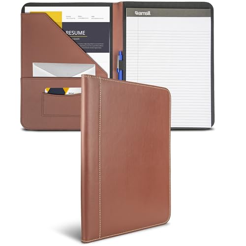 Image of Samsill Contrast Stitch Leather Padfolio and Business Portfolio for Men and Women, Resume /Document Organizer with Writing Pad, Tan