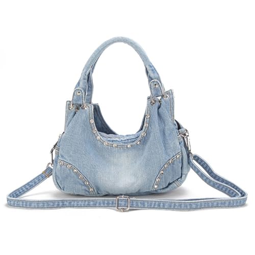 Image of Fashion Crossbody Bag Denim Purse with Rhinestones Y2K Jean Handbag for Women | Washed Denim