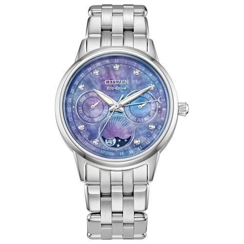 Image of Citizen Women's Eco-Drive Calendrier, Moon Phase Diamond Accents Dial, Stainless Case and Bracelet Watch, Month /Day /Date