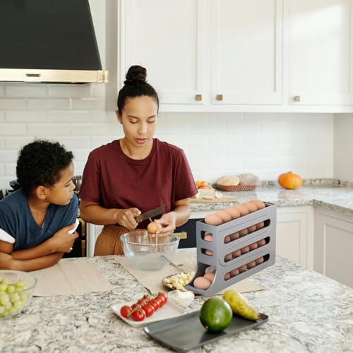 Image of Egg Holder for Fridge, Upgrade 4 Tiers Egg Holder for Fridge, 28 Eggs Fridge Egg Rack Large Capacity Refrigerator Egg Trays, Space-Saving Automatic Egg Rolling Dispenser for Refrigerator (Grey)