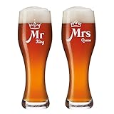 leonardo - set di 2 bicchieri da birra di frumento da 0,5 l, con incisione – bicchiere di frumento da lievito personalizzato, regalo per coppie, amore e romanticismo, motivo mr. king e mrs. queen