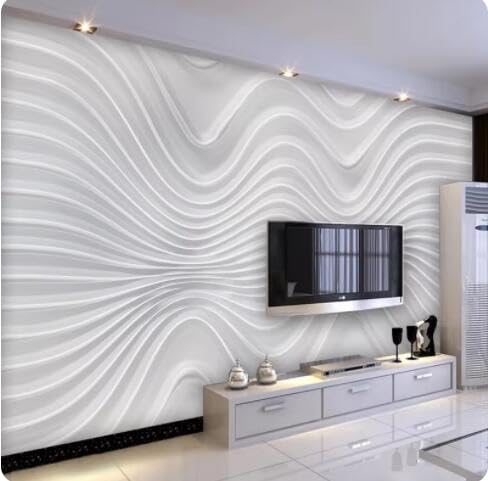 Papier peint courbe 3D pour agrandir le salon et valoriser le mur de la TV