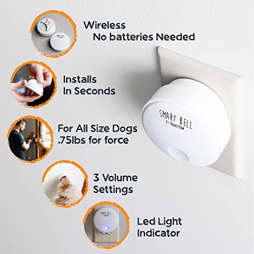 Mighty Paw Smart Bell 2.0 Dog Doorbells for Potty Training (UK Plug) | Wireless Electronic Dog Bell for Door Potty Training. Pet Communication Potty Bells for Dogs. Light Press Button Dog Bell