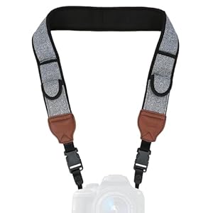 USA Gear TrueSHOT - Kameragurt Leder, Zubehörtaschen und Schnellverschlüssen - Kompatibel mit spiegellosen Sofortbildkameras Canon, Nikon, Sony und Anderen DSLR Kameras - Graues Webmuster