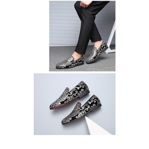 Mens Fashion Embroidered Sequins Dress Loafers Luxury Slip-on Velvet Smoking Slippers Plus Size Party Dancing Wedding Business Shoes4