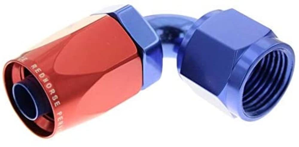 Red Horse Performance 6090-08-1-08 90 Degree Female Aluminum Hose End - Red&Blue