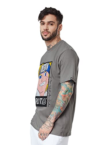 Image of The Souled Store| Official Naruto: Hero Mens and Boys T-Shirts|Half Sleeve|Relaxed fit Graphic Printed|100% Cotton Grey Color Men Relaxed Fit T-Shirts