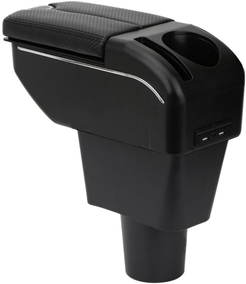 Bracciolo Centrale Per Peugeot 207 - Con Portabicchieri, USB, Type-C E Scomparti, Stile Fibra Di Carbonio