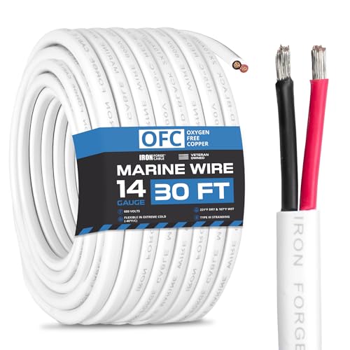 Iron Forge Cable 14 Gauge Marine Wire - 30 Foot, 14 AWG Cable for Boat Wiring, 14/2 Tinned Copper Duplex Marine Grade Outdoor Electric Wire for Boat, Dock, RV, Solar, and Automotive