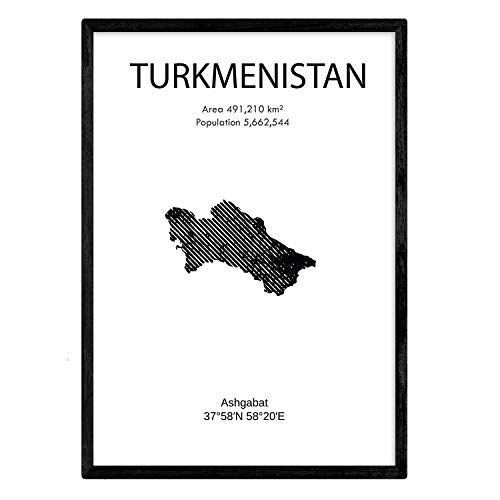 Nacnic Affiche du Turkménistan. Feuilles de pays et continents. format A4