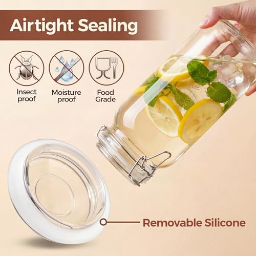 Image of 78oz Large Square Glass Jars with Airtight Lids, Wide Mouth Mason Jars 3P | Air Tight Glass Food Storage Containers with Lids Keep Food Dry & Fresh, Best Canister for Flour, Sugar, Cereal, Rice, Coffee
